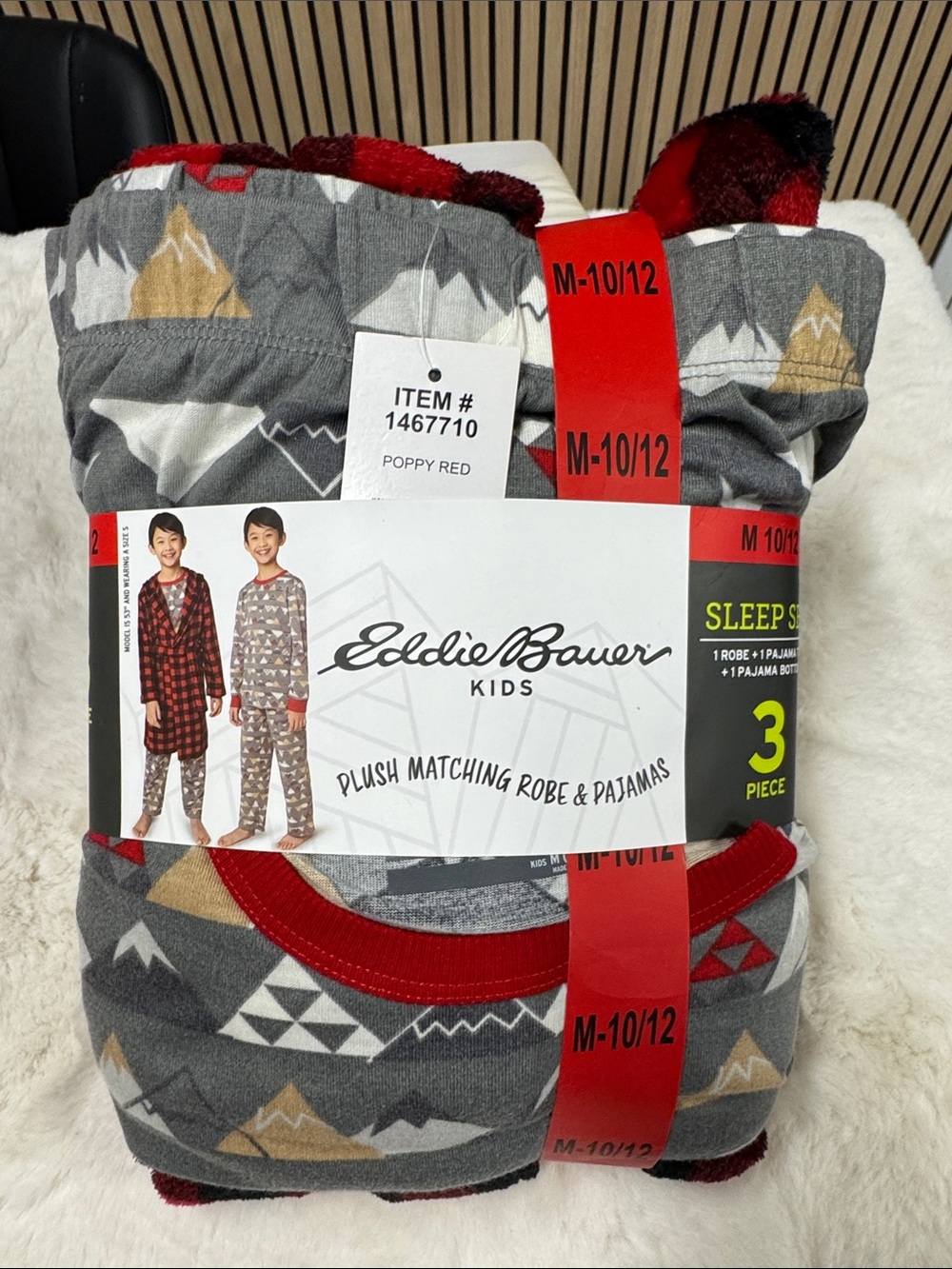 Eddie Bauer Kids Gray and Red Plush Matching Robe & Pajamas Set